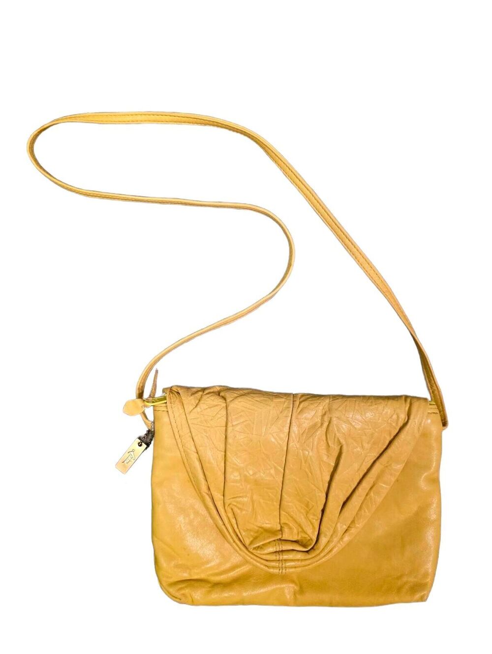 Vintage Letisse USA Mustard Yellow Leather Suede Pleated Crossbody Shoulder Bag